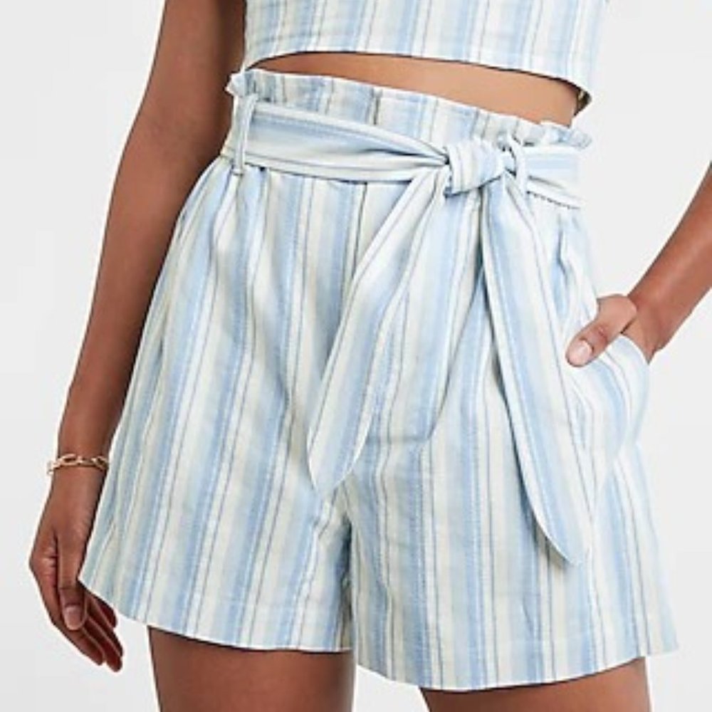 BNWT Express High Waisted Belted Striped Shorts